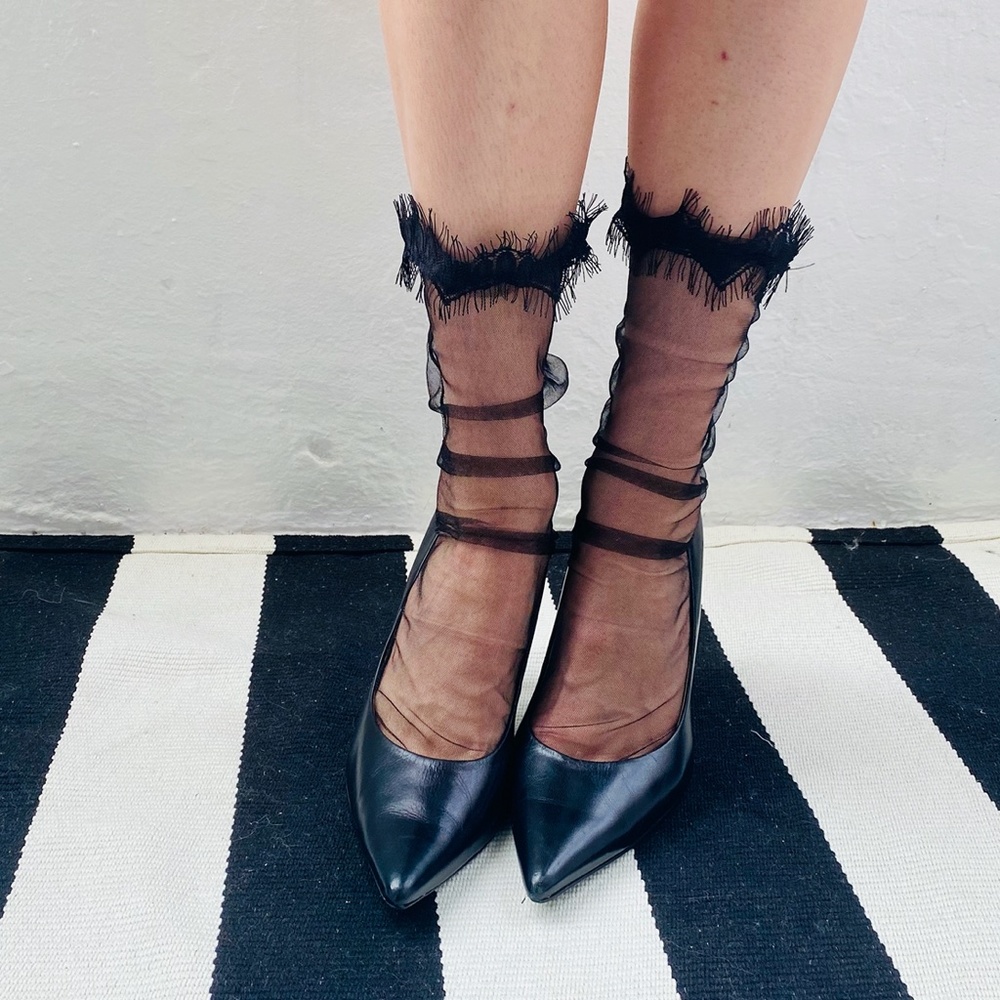 New! Lace Trim Sheer Socks
